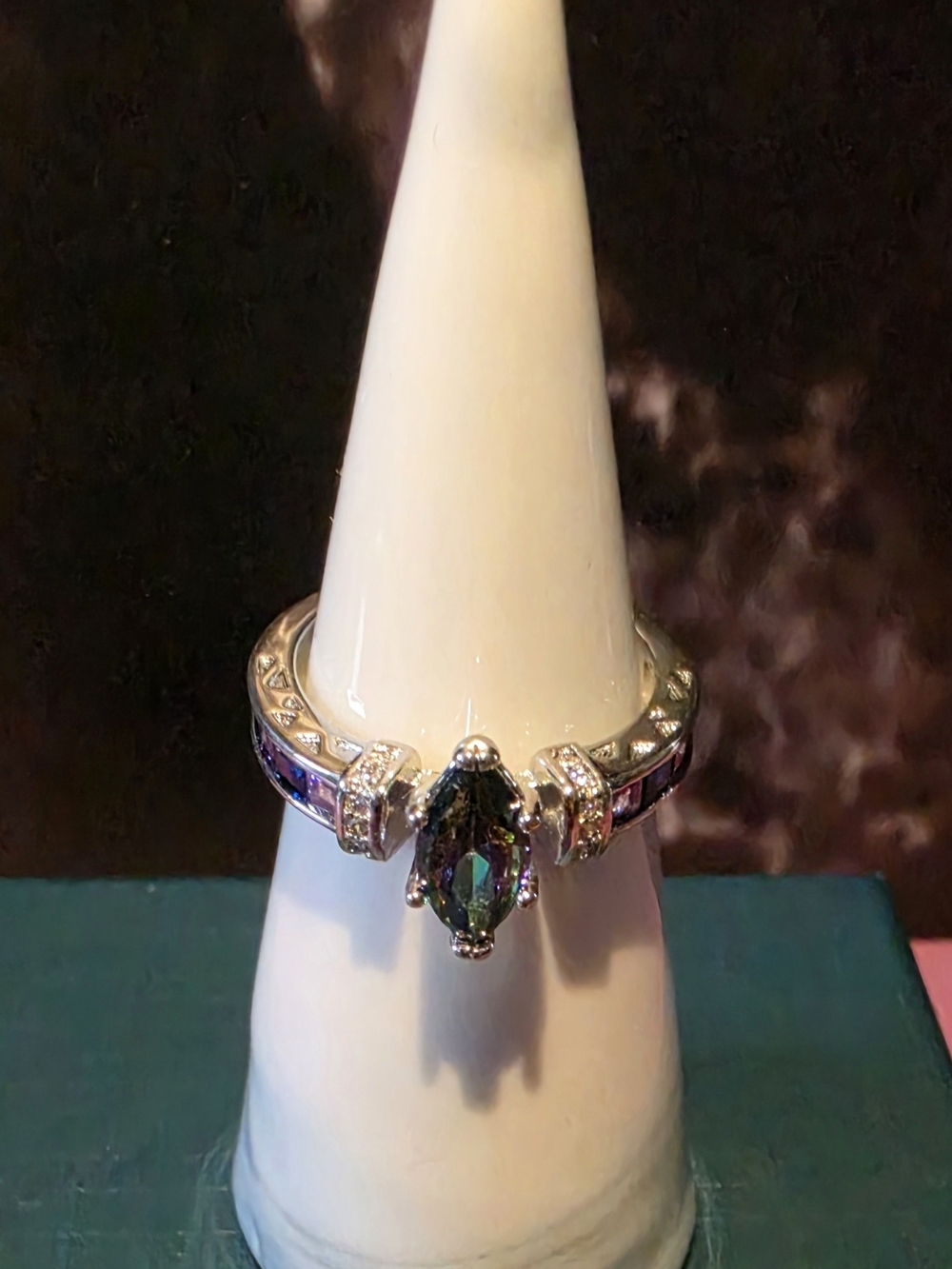Silver Marquise Mystic Topaz Ring with Purple Accents